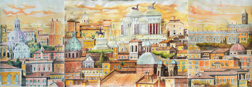 trittico Roma panorama dal vittoriale de Pierre David Cavallari, Pintura a la venta en Singulart