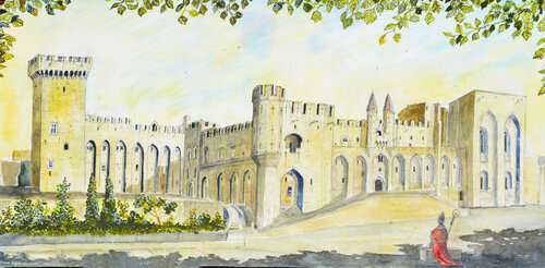 palazzo dei Papi Avignone 77,5x38 par Pierre David Cavallari, Peinture en vente sur Singulart