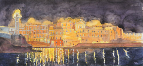 paese di Ventotene notturno by Pierre David Cavallari, Painting for Sale on Singulart