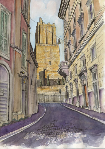 torre delle Milizie Roma van Pierre David Cavallari, Schilderij te koop op Singulart
