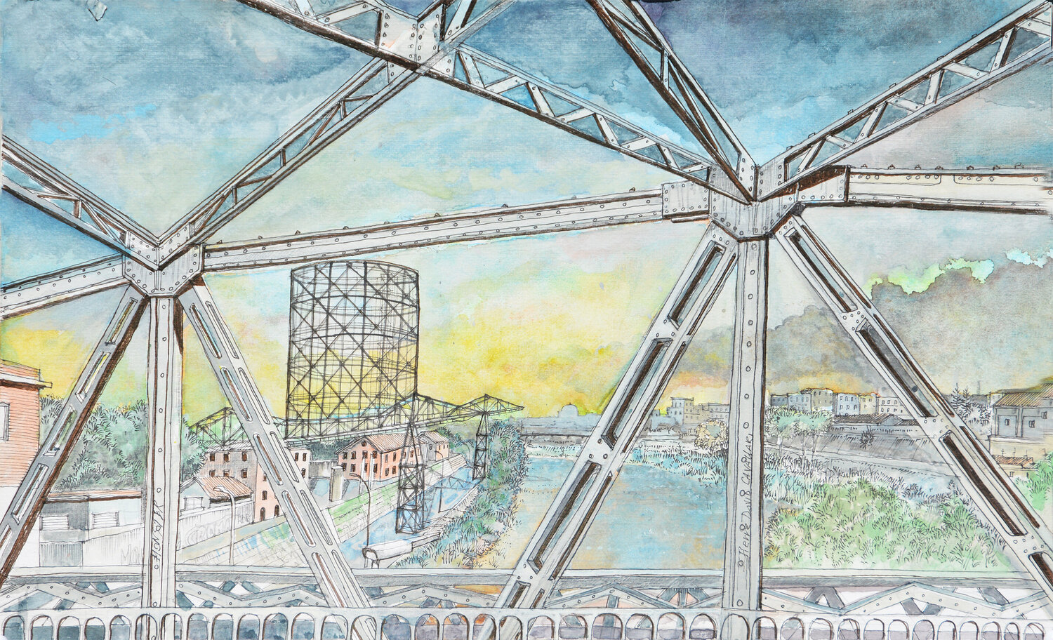 ponte di ferro Roma Pierre David Cavallari Originalgemälde zu verkaufen