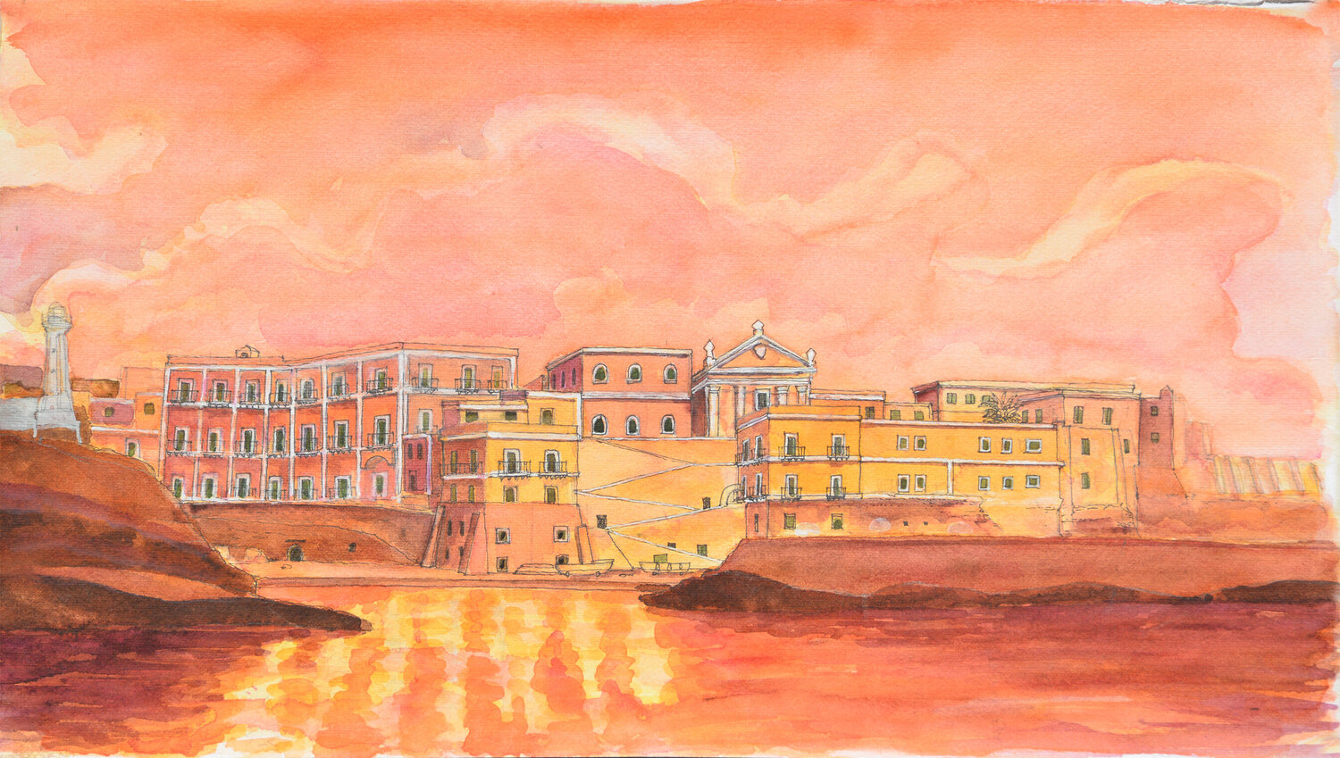Ventotene tramonto rosso 49 x 28 Pierre David Cavallari Originalgemälde zu verkaufen