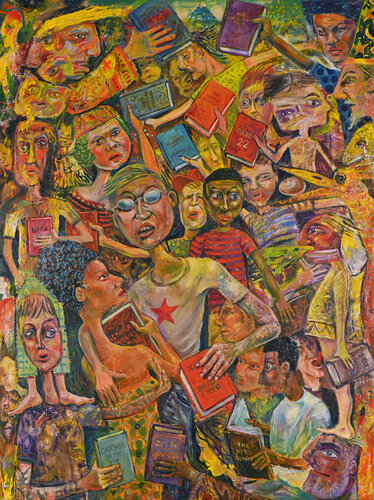BOOKS, BOOKS, BOOKS, DON'T BURN THE BOOKS par Robert Ford, Peinture en vente sur Singulart