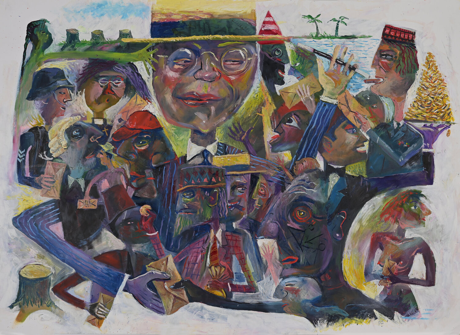 BROWN ENVELOPES GATHERING Robert Ford Original painting for sale