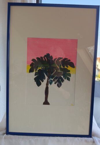 Palm tree pink sky by Petra Leimbach, Work on Paper for Sale on Singulart