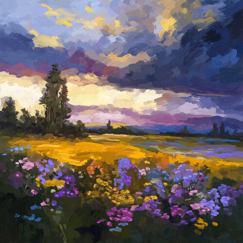 field of wild flowers C 50x50 par Tim Gilliland, Digital en vente sur Singulart