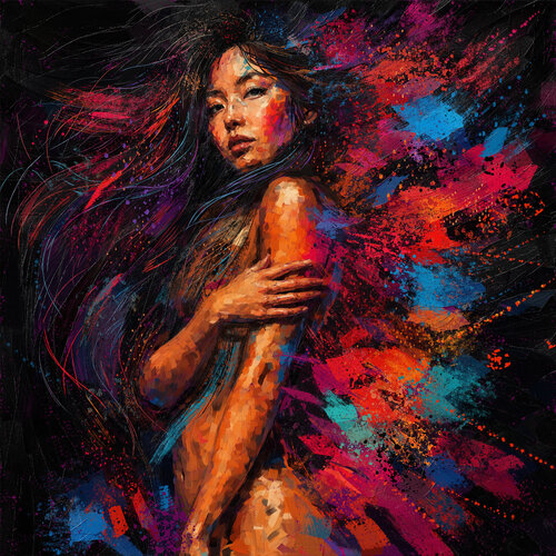 What She Holds Back C 60x60 par Tim Gilliland, Digital en vente sur Singulart