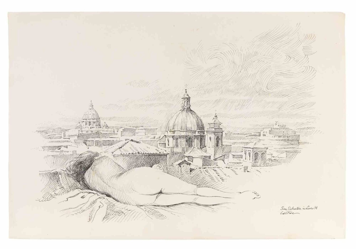 San Salvatore in Lauro-Rome Gaspare De Fiore Opera su carta in vendita