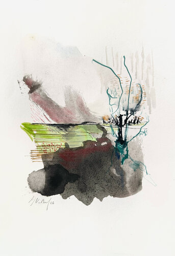 Contemporary ink/watercolor landscape of Flanders - Naturaleza 080526 par Isabelle Van Brussel, Œuvre sur papier en vente sur Singulart