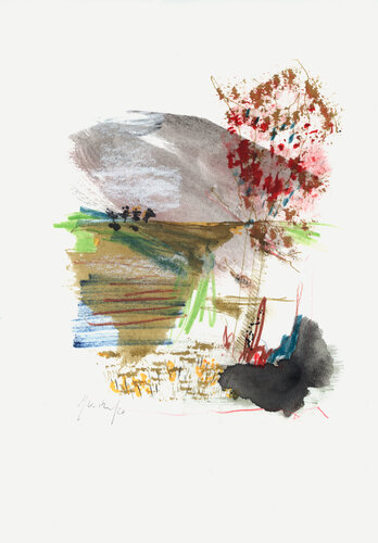 Contemporary ink/watercolor landscape of Flanders - Naturaleza 090526 par Isabelle Van Brussel, Œuvre sur papier en vente sur Singulart