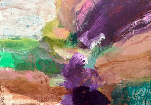 A distant sunrise touches even hidden hills - LE230526 by Isabelle Van Brussel, Painting for Sale on Singulart