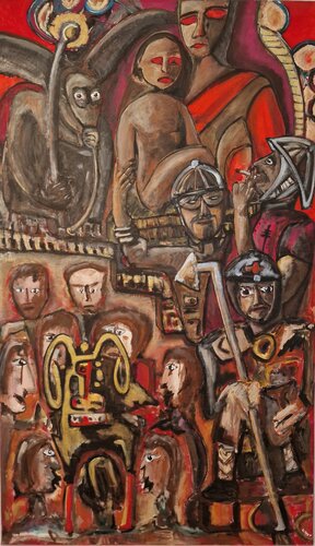 Spuren der Ungewissheit - Orakel - Triptychon van Uwe Georg Kloos, Schilderij te koop op Singulart