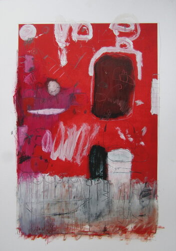 Short story on red background by Reinhard Stammer, Work on Paper for Sale on Singulart