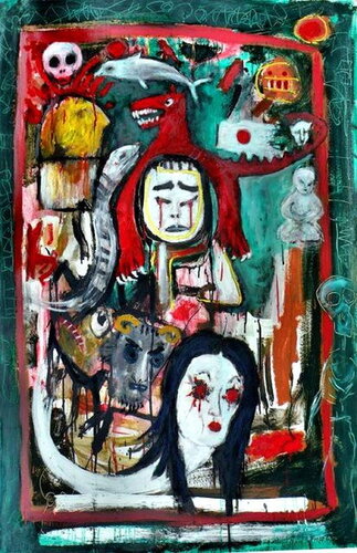 Night over Nippon 100 x 150 cm  on cardboard  2011 de Reinhard Stammer, Pintura a la venta en Singulart