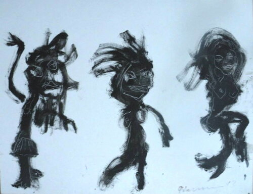 Ladies 34 x 40 cm  on hardboard 2013 van Reinhard Stammer, Schilderij te koop op Singulart