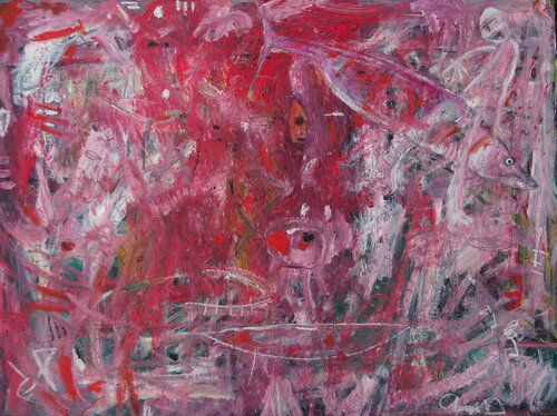 Riding the fish in the bloody sea 90 x 120 cm 2019 von Reinhard Stammer, Malerei kaufen auf Singulart