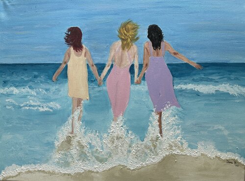 3 Friends at the Beach #1 by Patti Bailey, 絵画 for Sale on Singulart