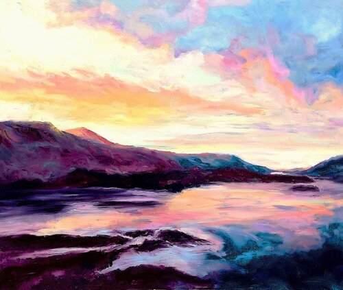 Intense  Colours Of Sunset par Philippa Headley, Peinture en vente sur Singulart