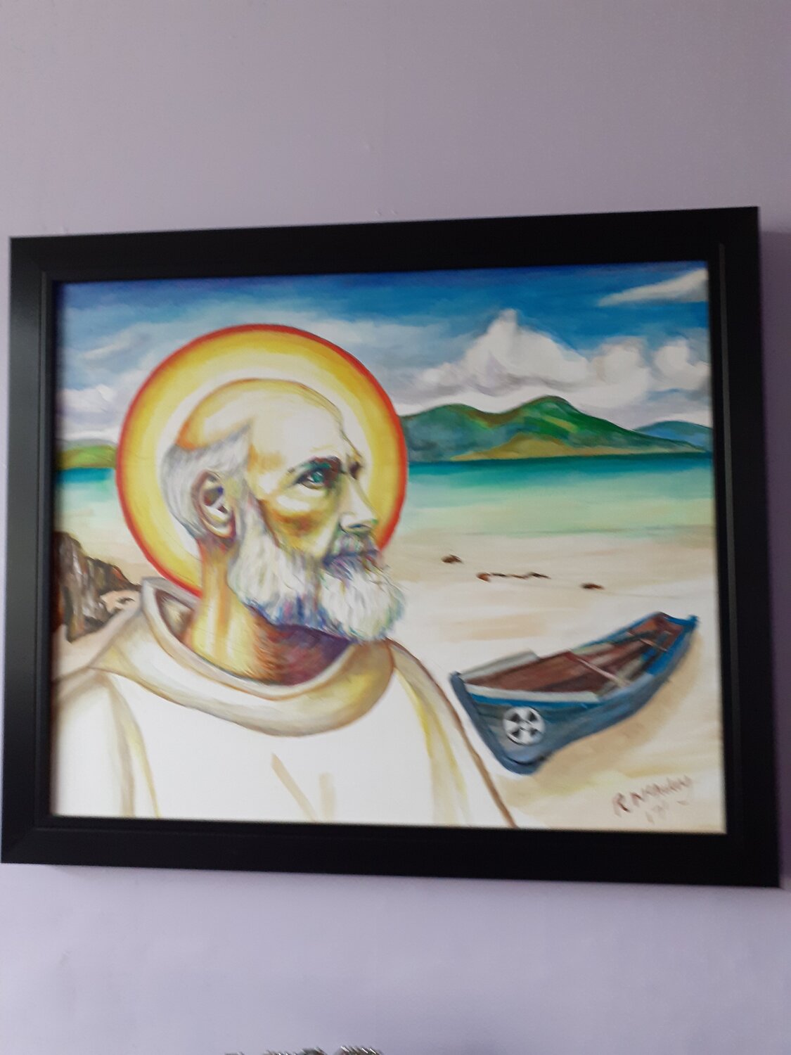 St Columba Arriving on Iona Rosemary T McAuley Origineel schilderij te koop