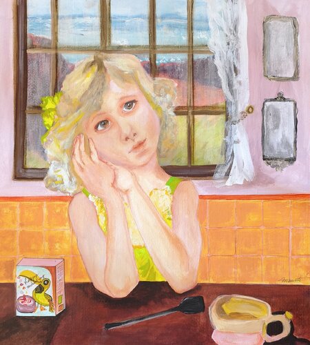 While Mom tells me a story par Ines Duarte, Peinture en vente sur Singulart