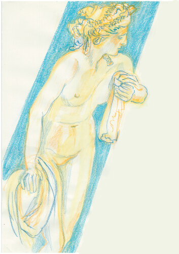 Diane surprise au bain par Actéor d'après Christophe-Gabriel Allegrain (1778) - Sculpture dessinée au Louvre by Emmanuelle Braine Bonnaire, Drawing for Sale on Singulart