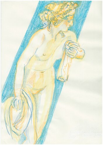 Diane surprise au bain par Actéor d'après Christophe-Gabriel Allegrain (1778) - Sculpture dessinée au Louvre by Emmanuelle Braine Bonnaire, Drawing for Sale on Singulart