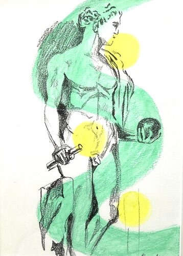 Diomède enlevant le Palladion (2e moitié du IIe s. ap. J.-C. ) - Sculpture dessinée au Louvre de Emmanuelle Braine Bonnaire, Dibujo a la venta en Singulart