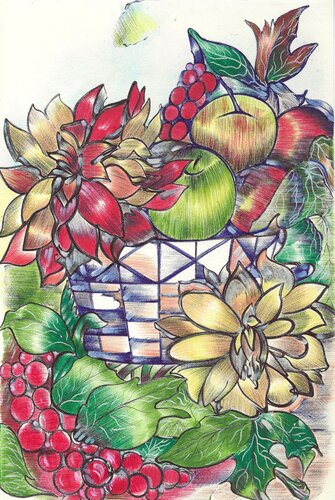 Dalie e frutti nel cesto by Cettina Pagano, Drawing for Sale on Singulart