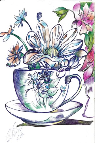 Tazza con fiori by Cettina Pagano, デッサン for Sale on Singulart