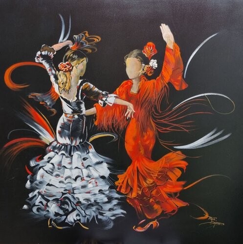 DANSEUSES FLAMENCA SUR FOND NOIR di Maryse Demarets, Pittura in vendita su Singulart