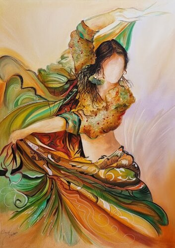 GITANE A LA BOUCLE VERTE di Maryse Demarets, Pittura in vendita su Singulart