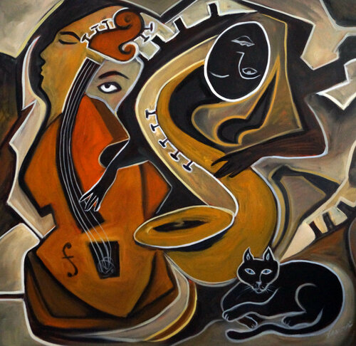 Jazz de Chat Noir di Valerie Vescovi, Pittura in vendita su Singulart