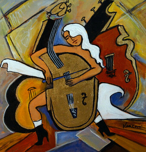 The Golden Cellist di Valerie Vescovi, Pittura in vendita su Singulart