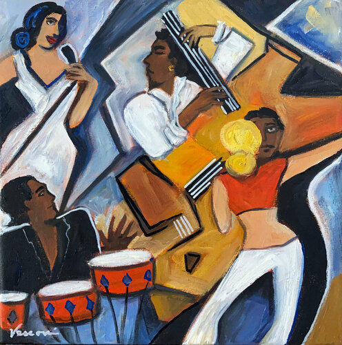 White Pants, Red Bongos von Valerie Vescovi, Malerei kaufen auf Singulart