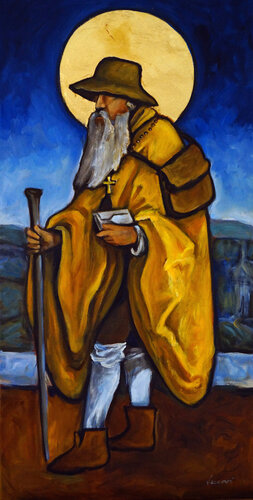 St Judocus, Prince and Hermit de Valerie Vescovi, Pintura a la venta en Singulart