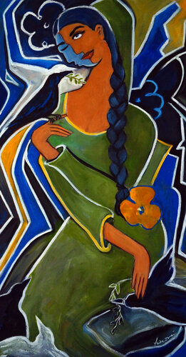 Fleurs et Oiseaux van Valerie Vescovi, Schilderij te koop op Singulart