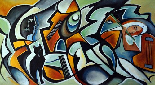 Flûte Verte, Chat Noir by Valerie Vescovi, 회화 for Sale on Singulart