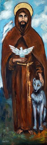 St Francis of Assisi van Valerie Vescovi, Schilderij te koop op Singulart