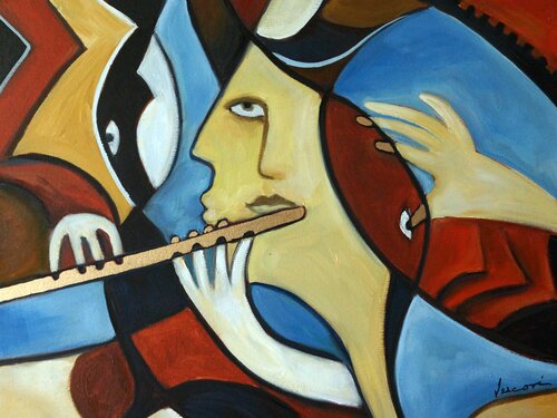 The Golden Flautist de Valerie Vescovi, Pintura a la venta en Singulart