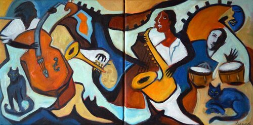Jazz with Cats di Valerie Vescovi, Pittura in vendita su Singulart