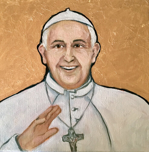 Golden Pope Francis di Valerie Vescovi, Pittura in vendita su Singulart