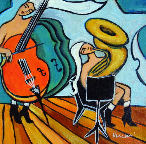 Cello, Tuba, Boots di Valerie Vescovi, Pittura in vendita su Singulart