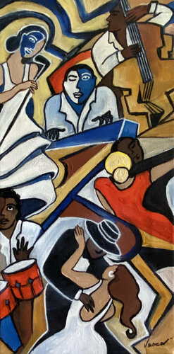 The Blue Pianist di Valerie Vescovi, Pittura in vendita su Singulart