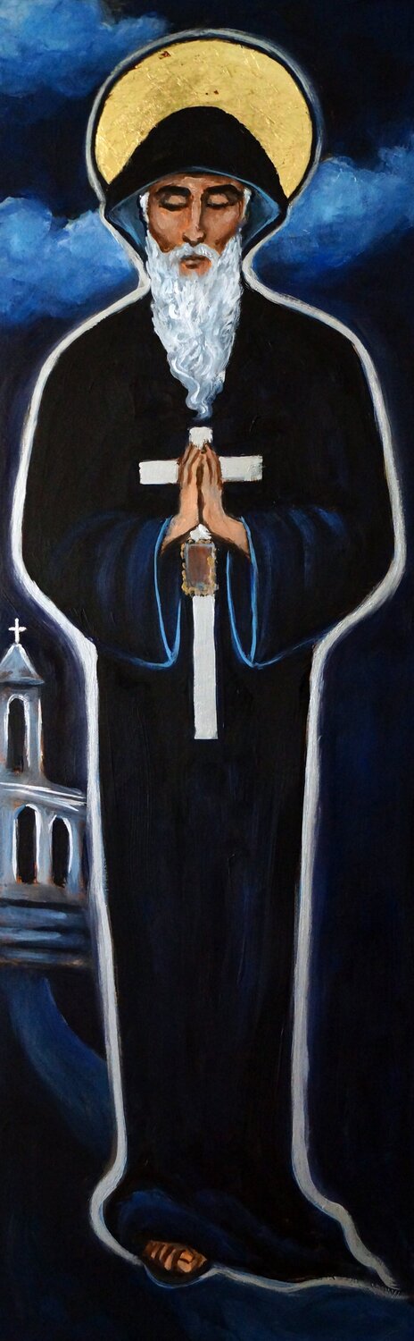 St Charbel Makhlouf Valerie Vescovi Dipinto originale in vendita