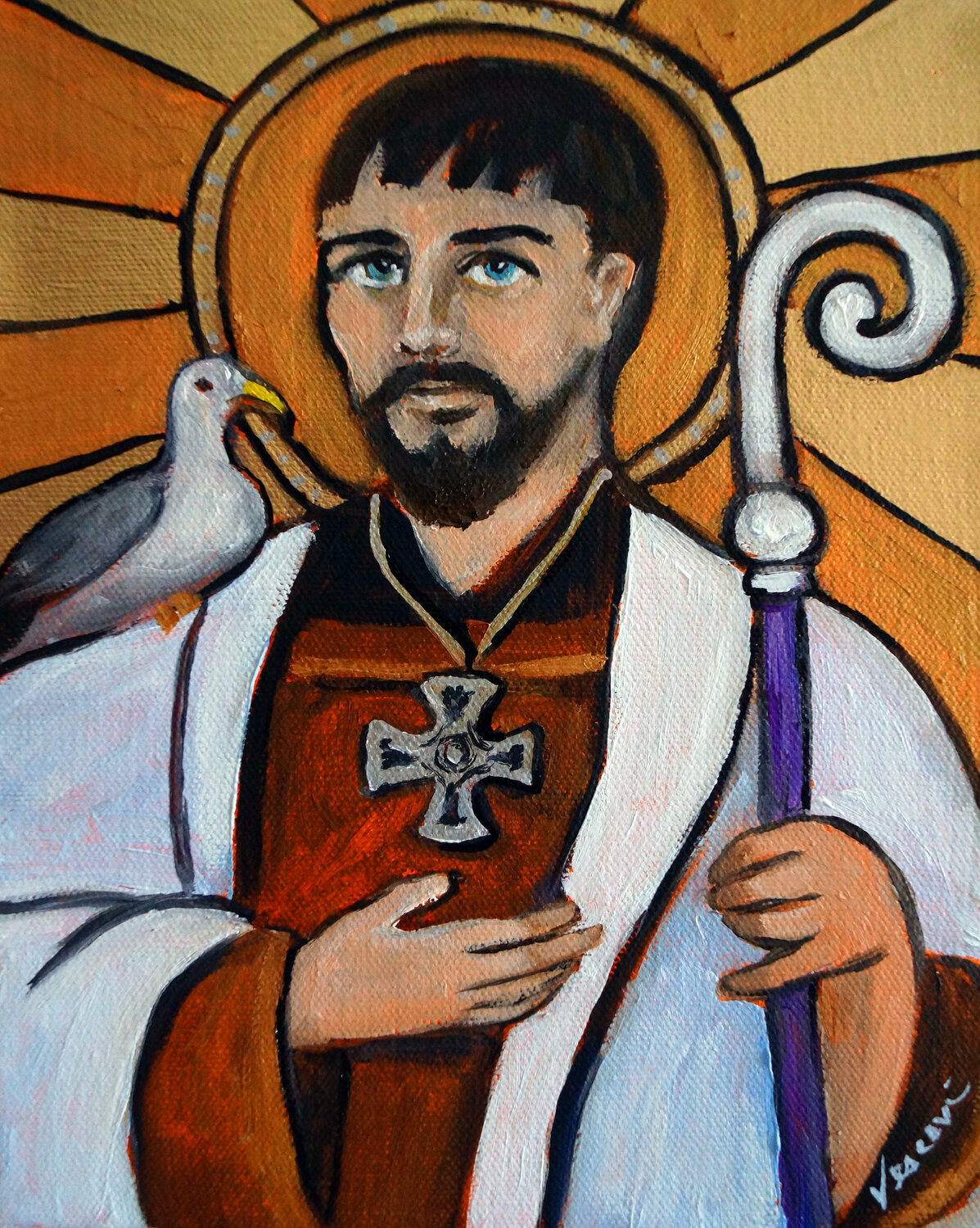 St. Cuthbert of Lindisfarne by Valerie Vescovi (2020) Painting Oil