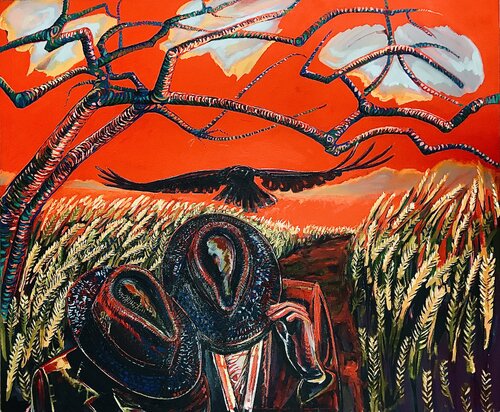 Tribute to Vincent Van Gogh in Red by Jacek Lazuka, Painting for Sale on Singulart
