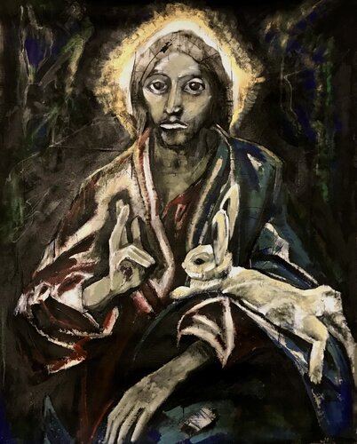 Jesus with Bunny by Jacek Lazuka, Painting for Sale on Singulart