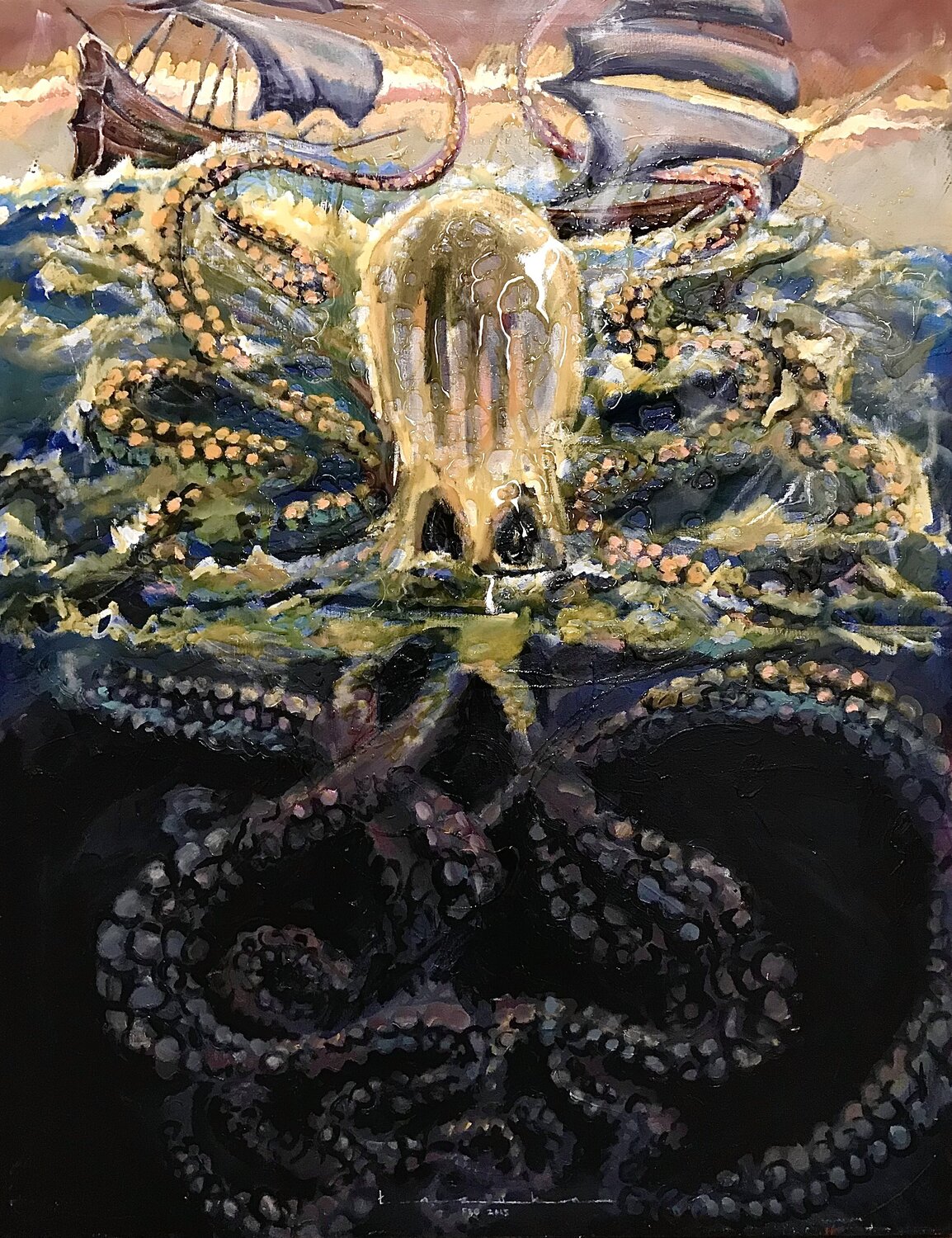 The Kraken Jacek Lazuka Originalgemälde zu verkaufen