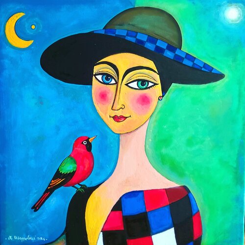 "Ragazza con cardellino " von Angelo Mazzoleni, Malerei kaufen auf Singulart