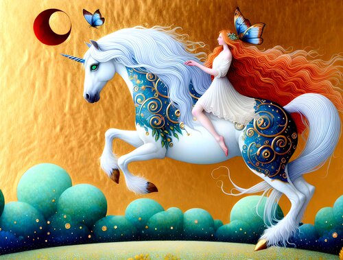 "Ragazza su unicorno " von Angelo Mazzoleni, Digital kaufen auf Singulart